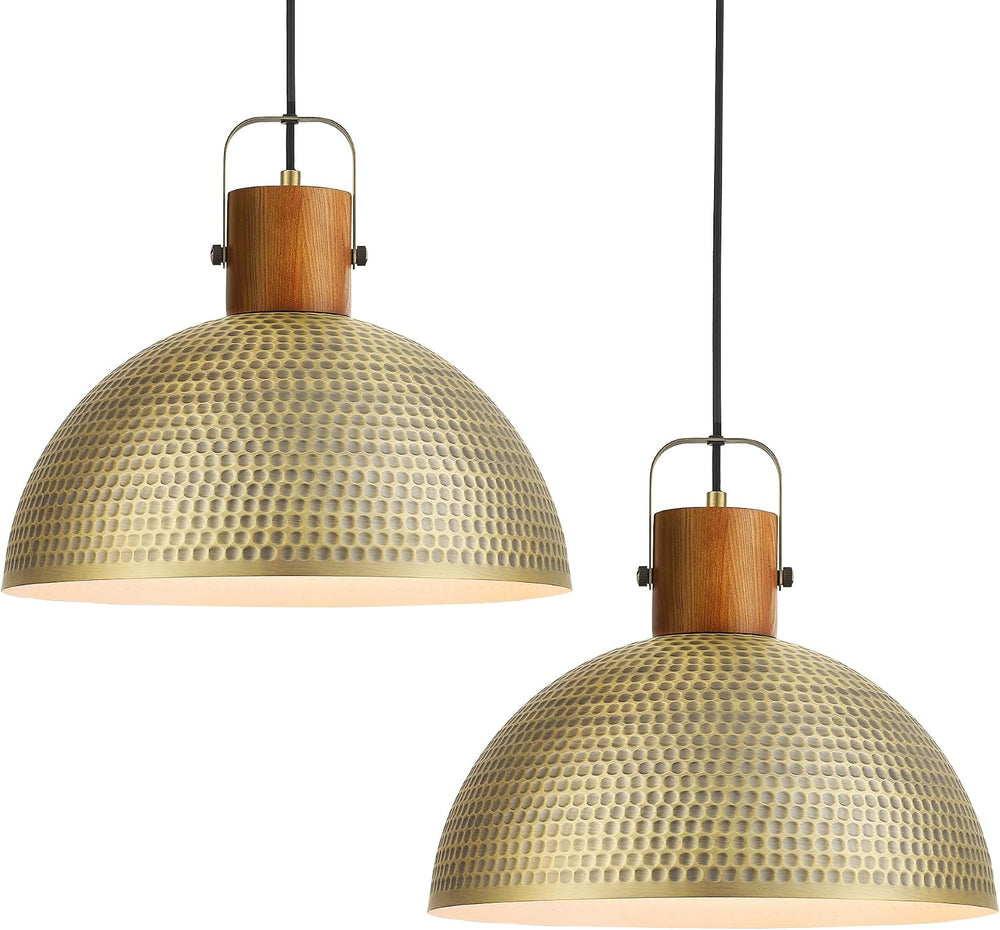 ELYONA 2 Pack Large Hammered Pendant Light Fixtures, 16 Inch Ash Wood Vintage...