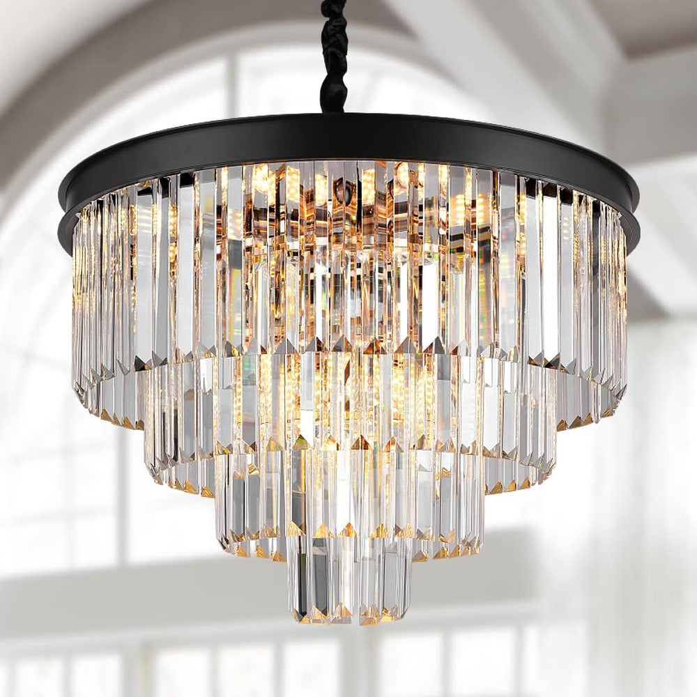 Modern Crystal Chandelier 24" Black Pendant Light Fixture for Living Room