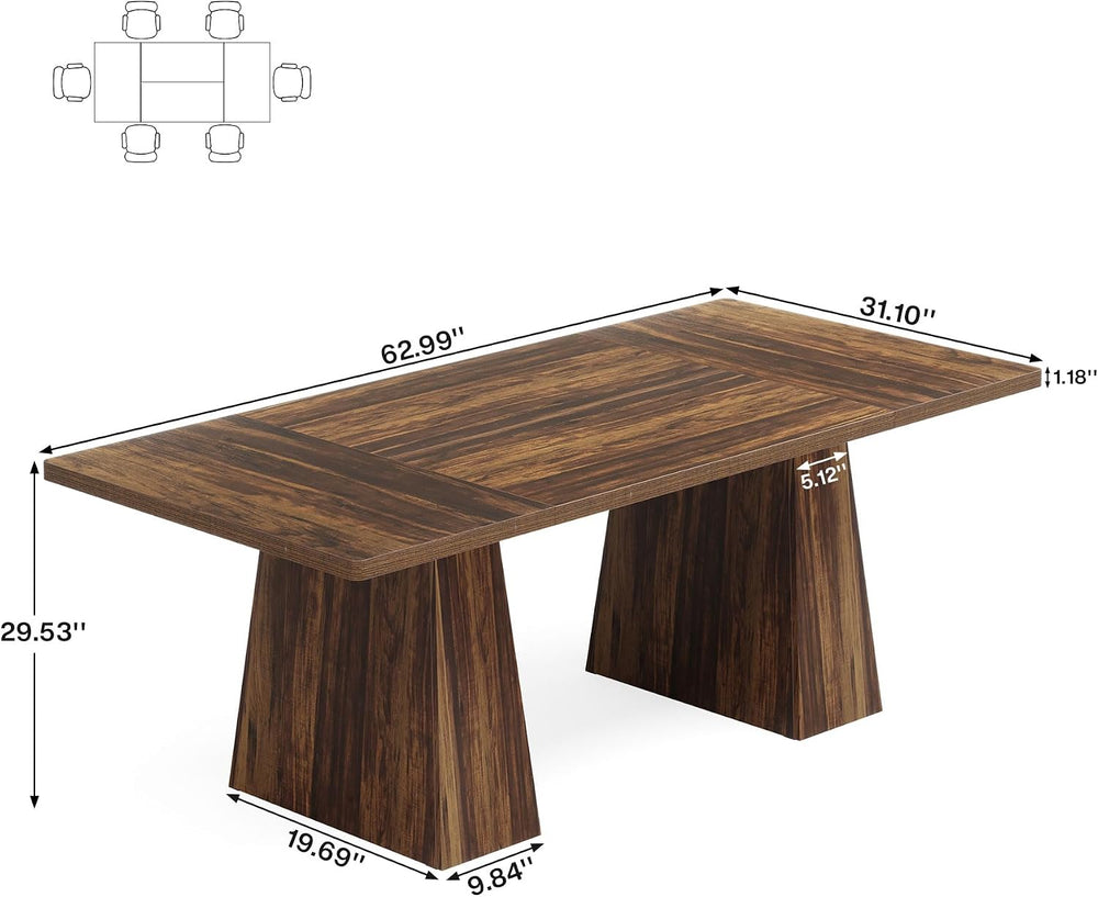 Tribesigns Dining Table for 6, Farmhouse Rectangular, Rustic Brown, 63" ...