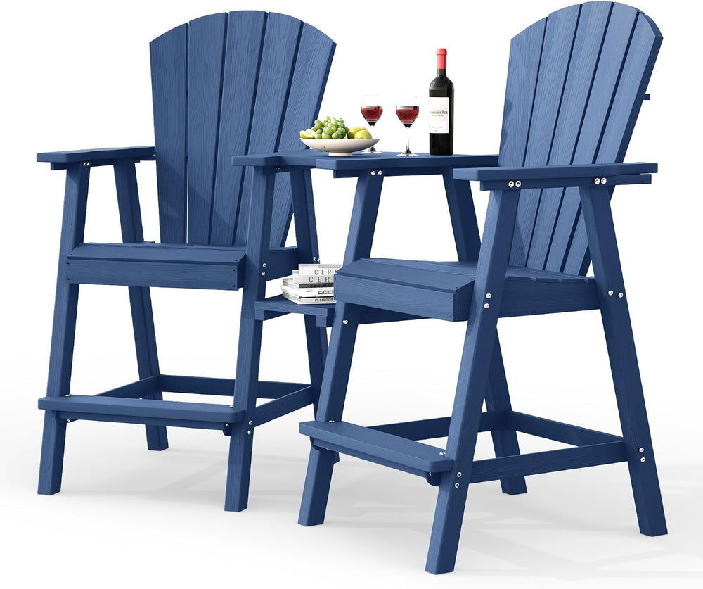 Ciokea Tall Adirondack Chairs Set of 2 with Connecting Trays, Navy Blue
