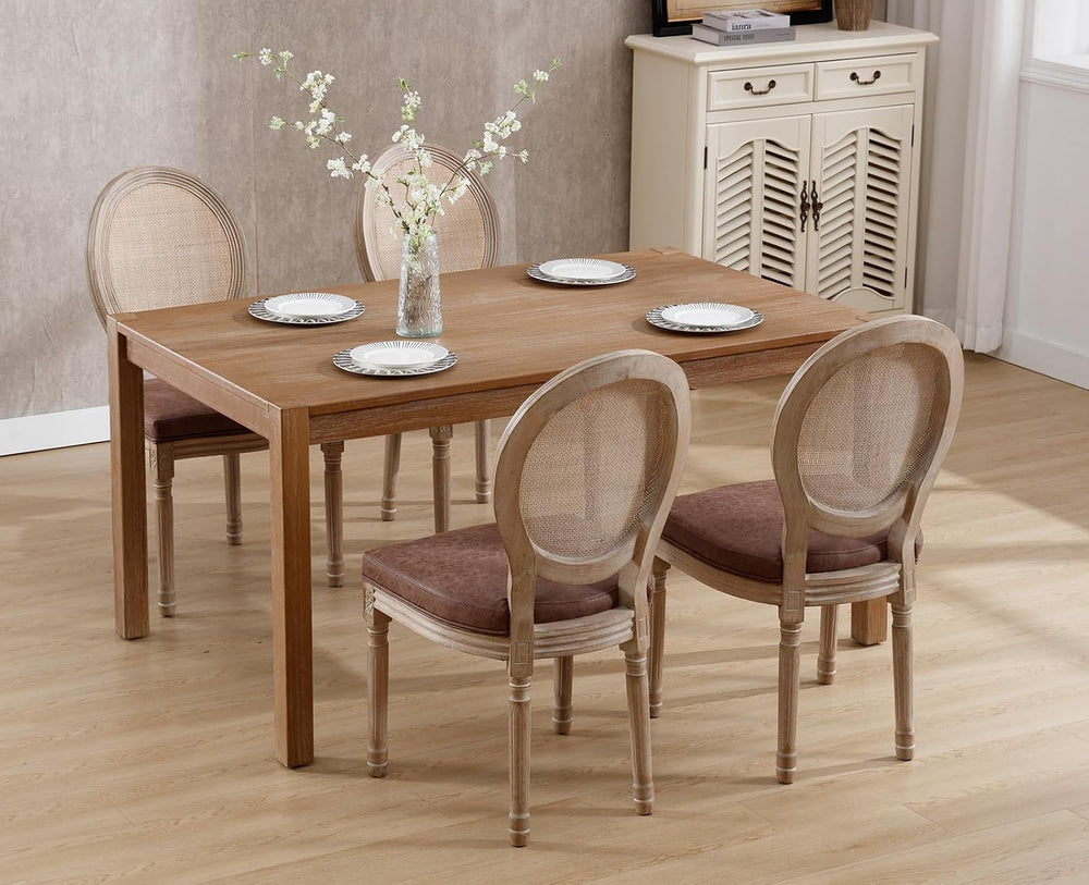 chairus Farmhouse Rattan Dining Chairs Set of 8, Leather French Country Chair...