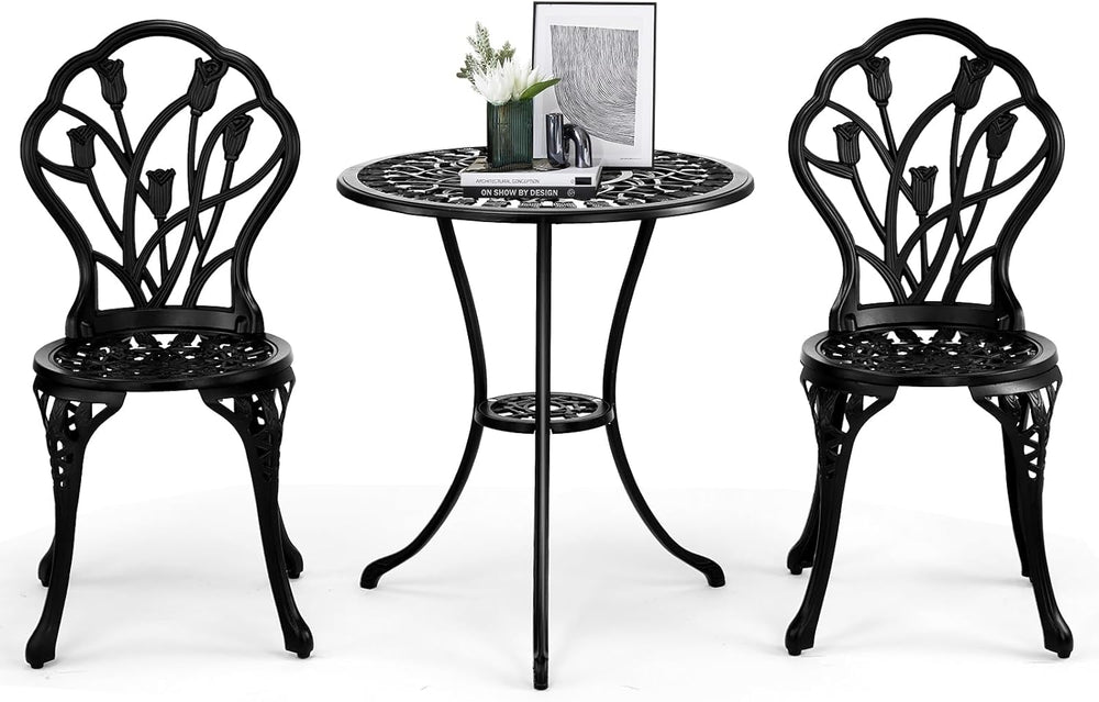 VINGLI 3 PCS Outdoor Bistro Set, Outdoor Patio Set, All-Weather Cast Aluminum...
