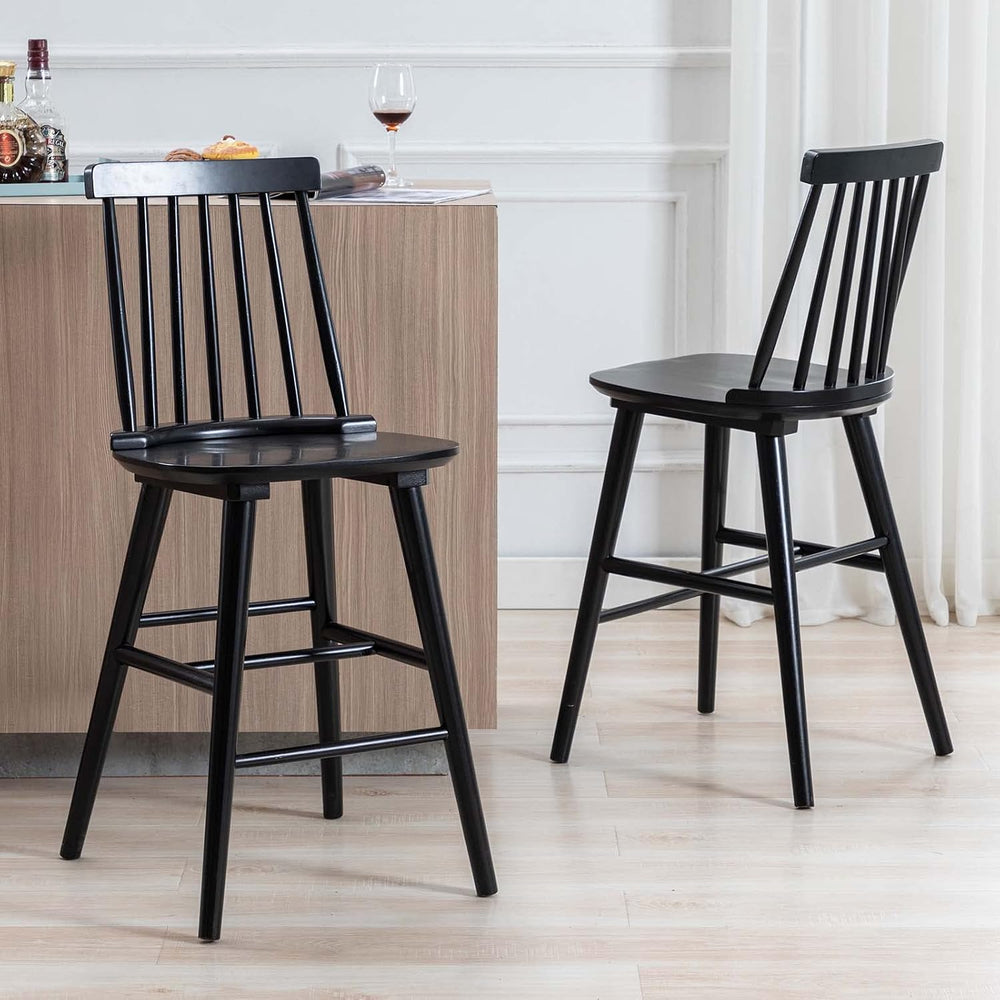 DUHOME Wood Bar Stools Set of 2, Farmhouse Counter Stools 24’’ Barstool with ...