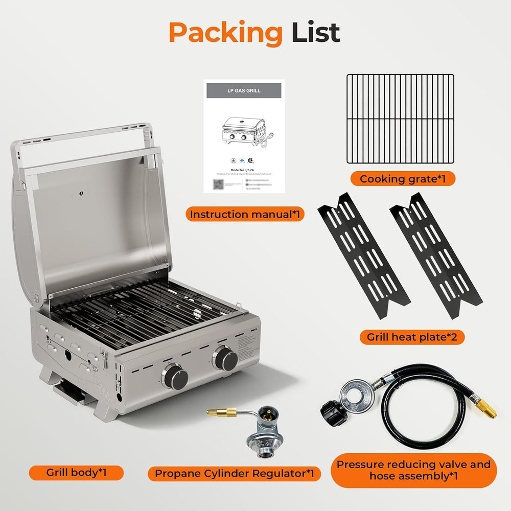 Electactic 20000 BTUs Portable Tabletop Gas Grill, 2 Burners Propane BBQ