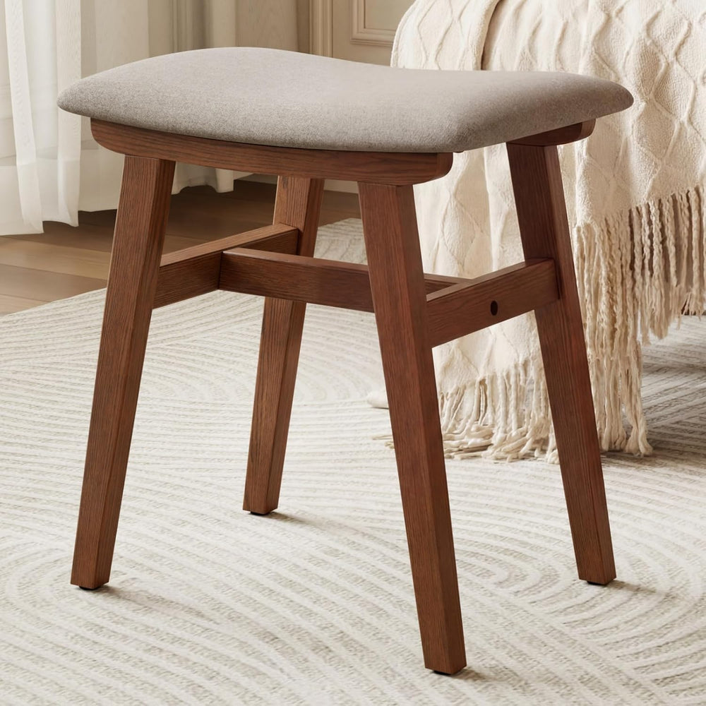 Solid Wood Vanity Stool, Padded Foot Stools Ottoman, Walnut