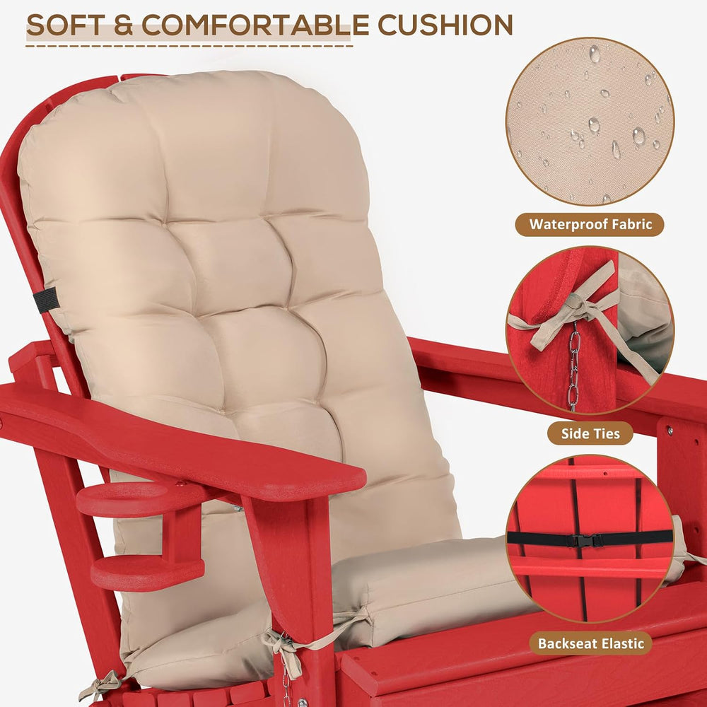 Adirondack Chair with Cushion & Cup Holder, HDPE Folding Adirondack Chair...