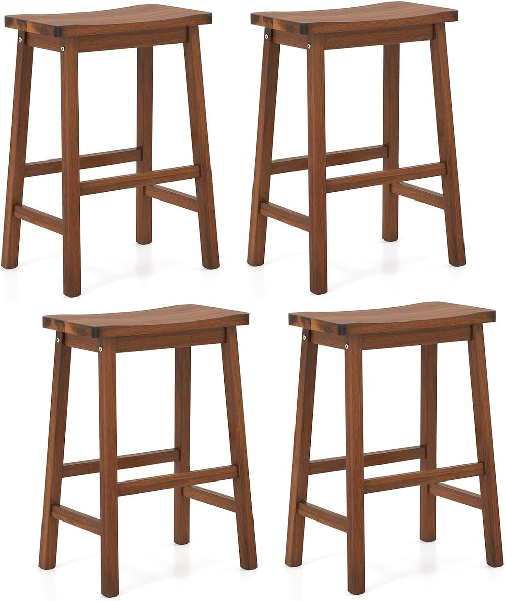 COSTWAY 24-inch Solid Wood Saddle Stools Set of 4 with Footrests, Walnut