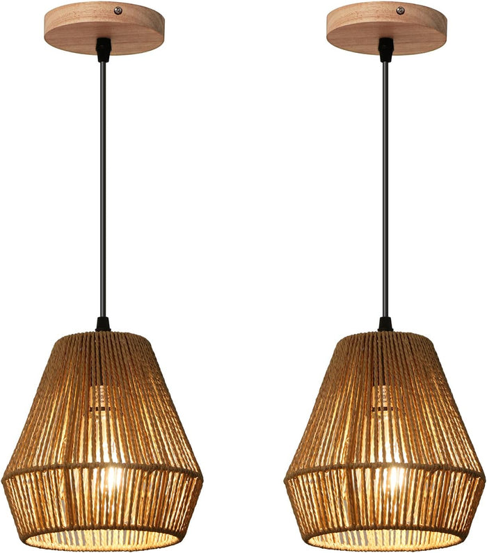 6.7'' Woven Rattan Pendant Light Fixtures, 2 Pack Boho Hanging Light