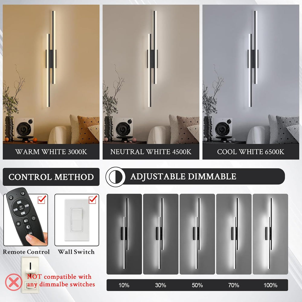 LED Wall Sconce Black Modern Remote Wall Light Fixtures for Living Room, Dimm...