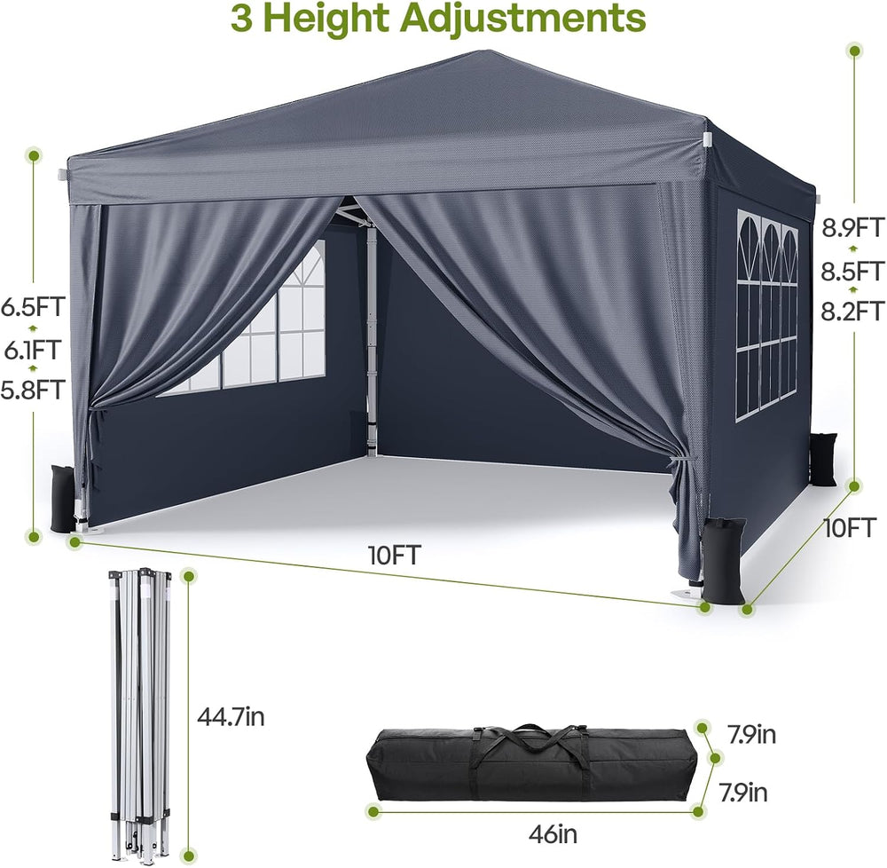 10x10 Pop Up Canopy Tent with Sidewalls, Portable Shelter,Dark Grey