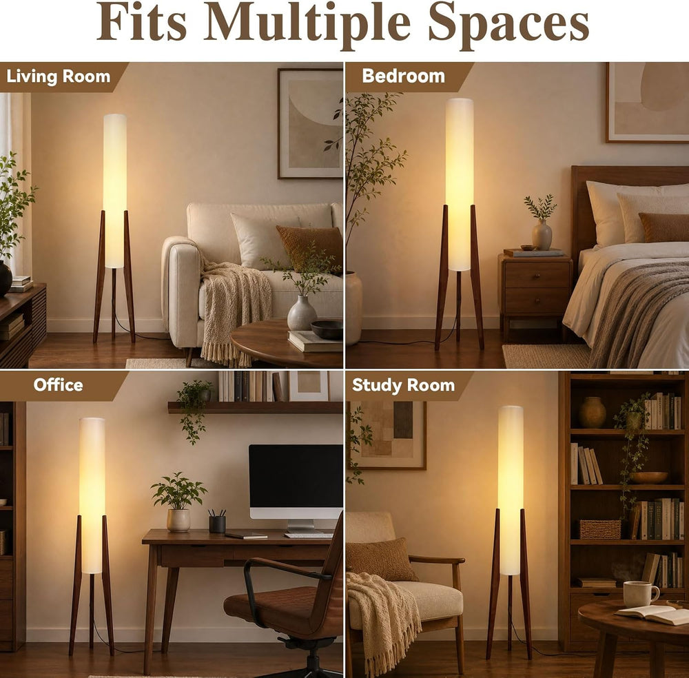 Wabi-Sabi 50" Wood Tripod Floor Lamp with Paper Lantern Inspired
