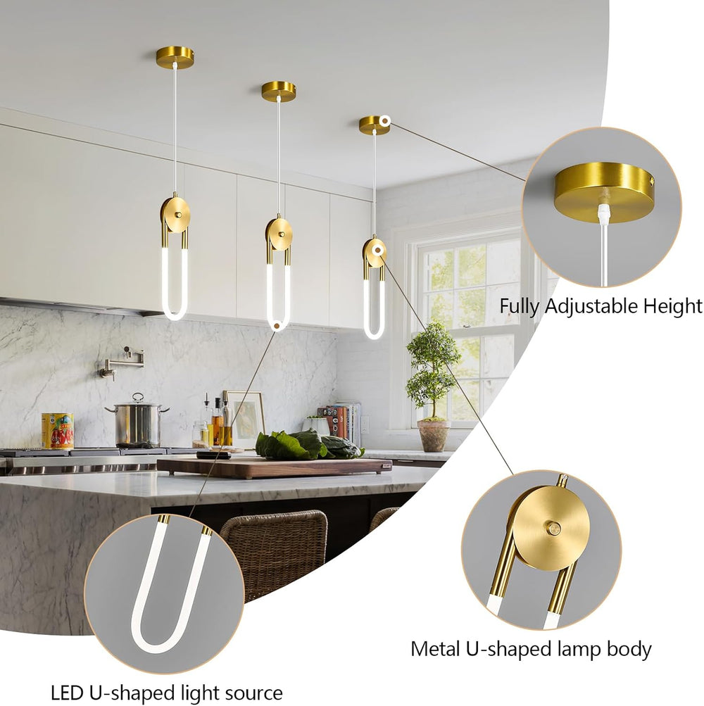 Modern Gold LED Pendant Light Fixture Oval Adjustable Pendant Lighting for Ki...