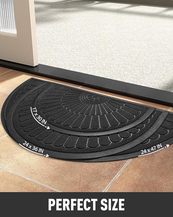 tchdio Door Mat Outdoor Indoor Entrance Doormat-Semicircular Durable Rubber N...