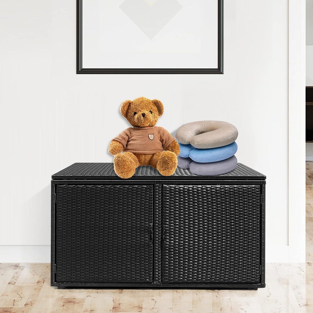 Giantex Rattan Deck Box Outdoor&Indoor 88 Gallon Wicker Storage Bench W/S...