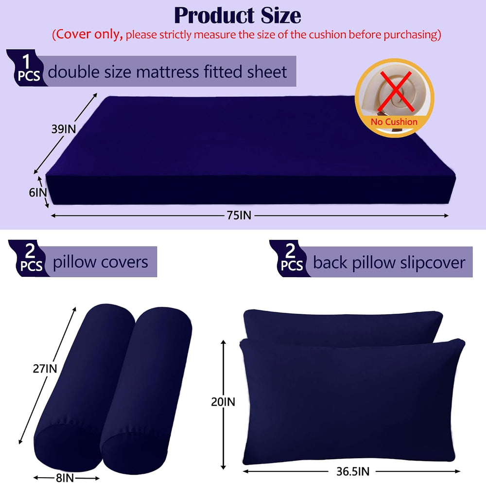Outdoor Daybed Cushion Cover, 5PCS Twin Size Porch Swing Bed Mattress Cover