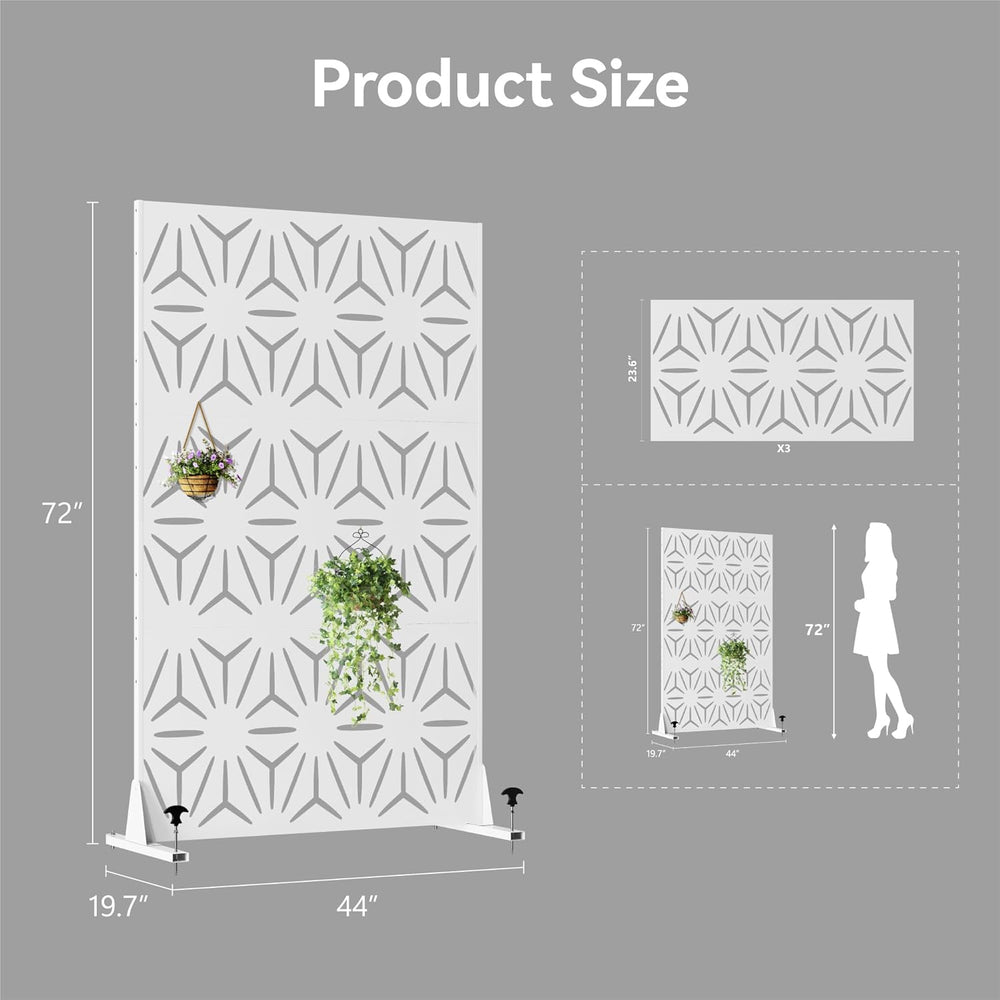 QINPTWUT 72" Metal Privacy Screen, Outdoor Freestanding Privacy Panel fo...