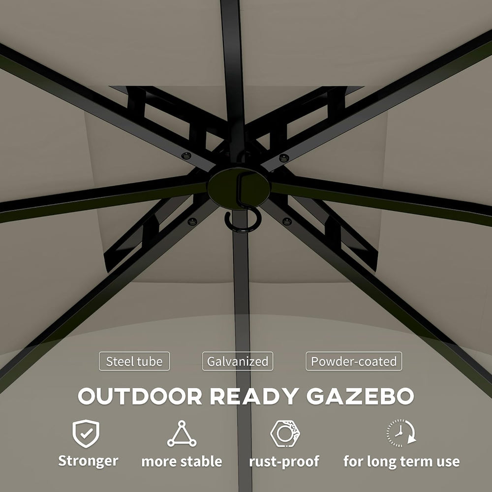 Outsunny 11' x 11' Outdoor Gazebo UV Protected with Curtains Light Gray