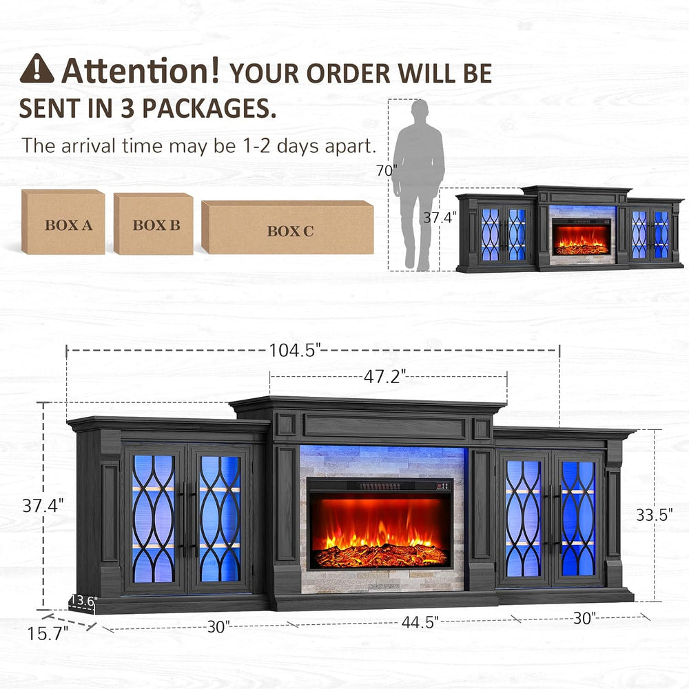 Naice 104" Fireplace TV Stand, Electric Fireplace Mantel with Power Outlet