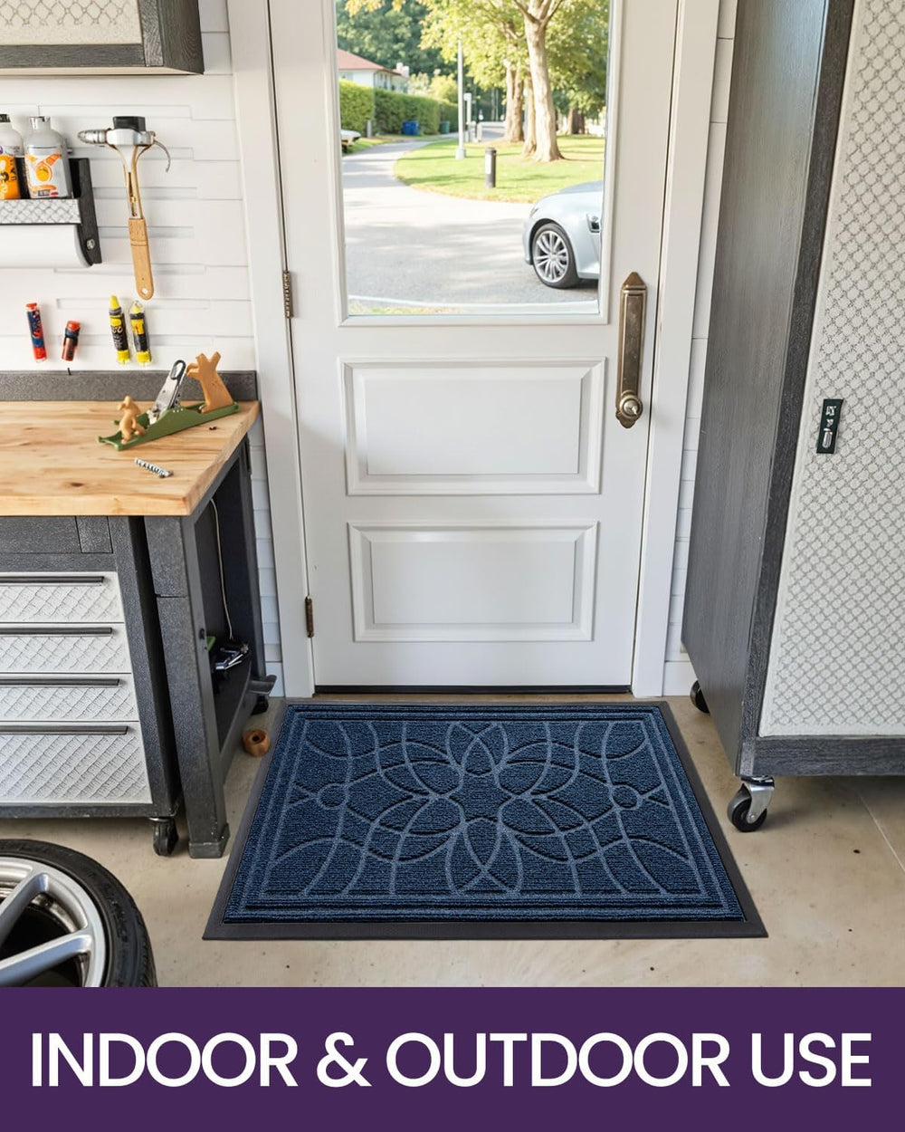 DEXI Front Door Mat Outside Entrance 24x36, Heavy Duty Non Slip, Blue