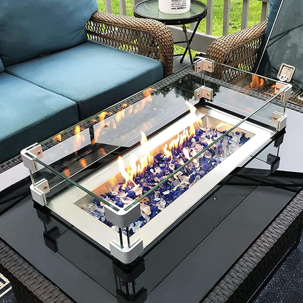 MESIDA 23.5"x23.5"x6" Fire Pit Glass Wind Guard, Tempered Glas...