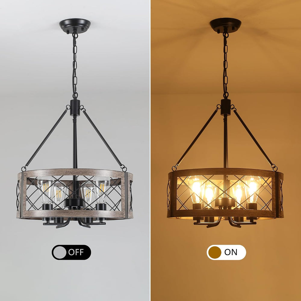 Farmhouse Drum Chandelier for Dining Room, 18" Rustic Black Chandelier w...