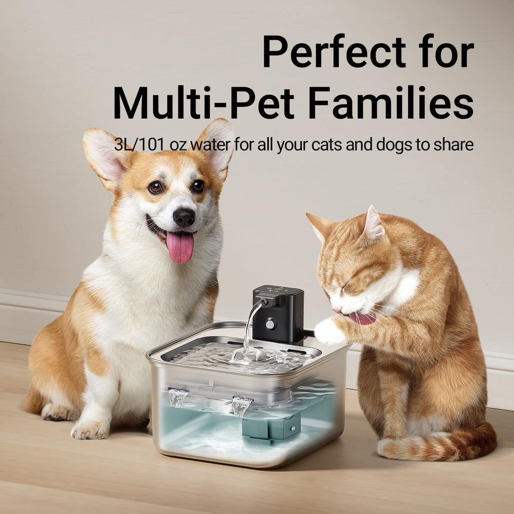 DownyPaws Cat Water Fountain Stainless Steel Wireless Automatic, Metal