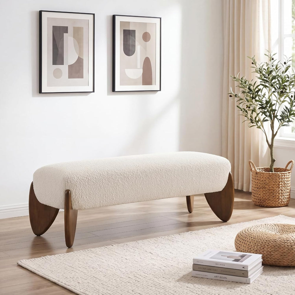 CIMOTA Modern Entryway Bench, Boucle Bedroom End of Bed Bench, Beige