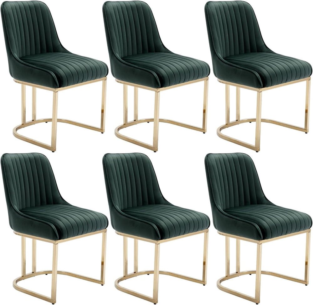 ROCITY Set of 6 Modern Velvet Dining Chairs, Green