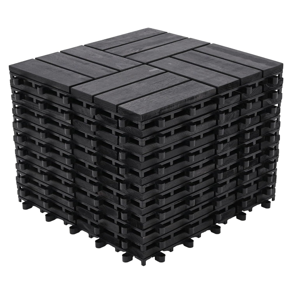 Bliss Outdoors 12-Slat Acacia Hardwood Deck Tiles, Aged Black, Set of 30