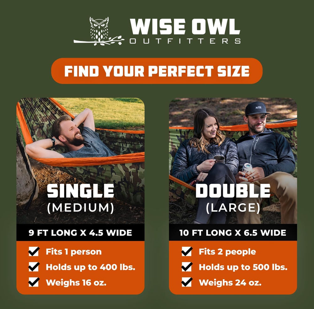 Wise Owl Outfitters Camping Hammock – 500lbs Portable Hammock with Tree Strap...