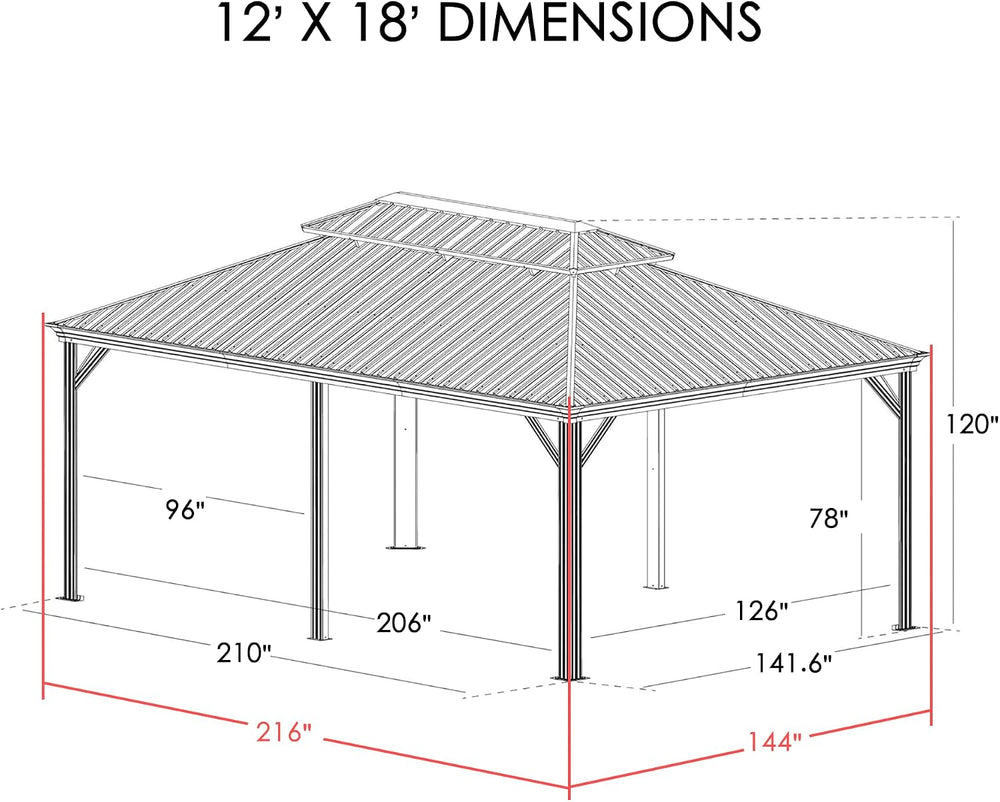 Kozyard Alexander 12' x 18' Hardtop Gazebo, Aluminum Frame