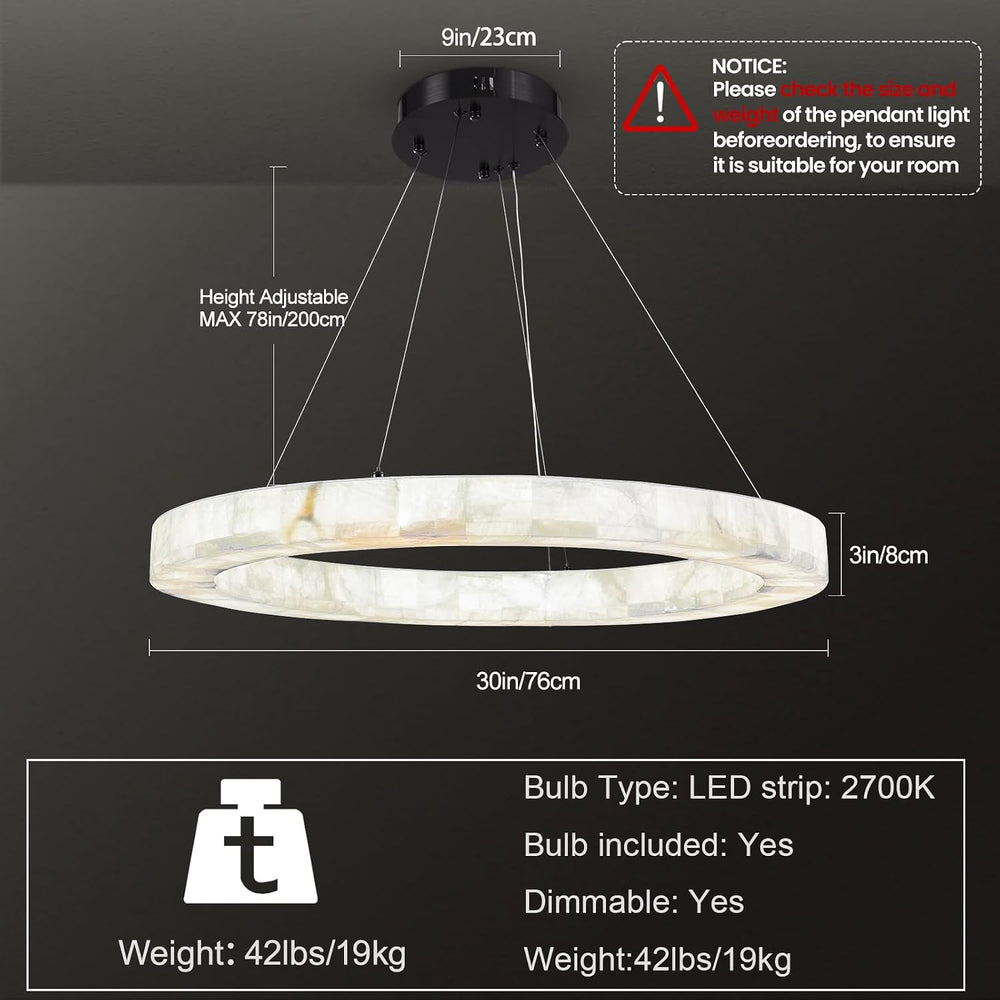 Alabaster Chandelier Spanish Natural Marble Round D30in Chandeliers, Modern L...