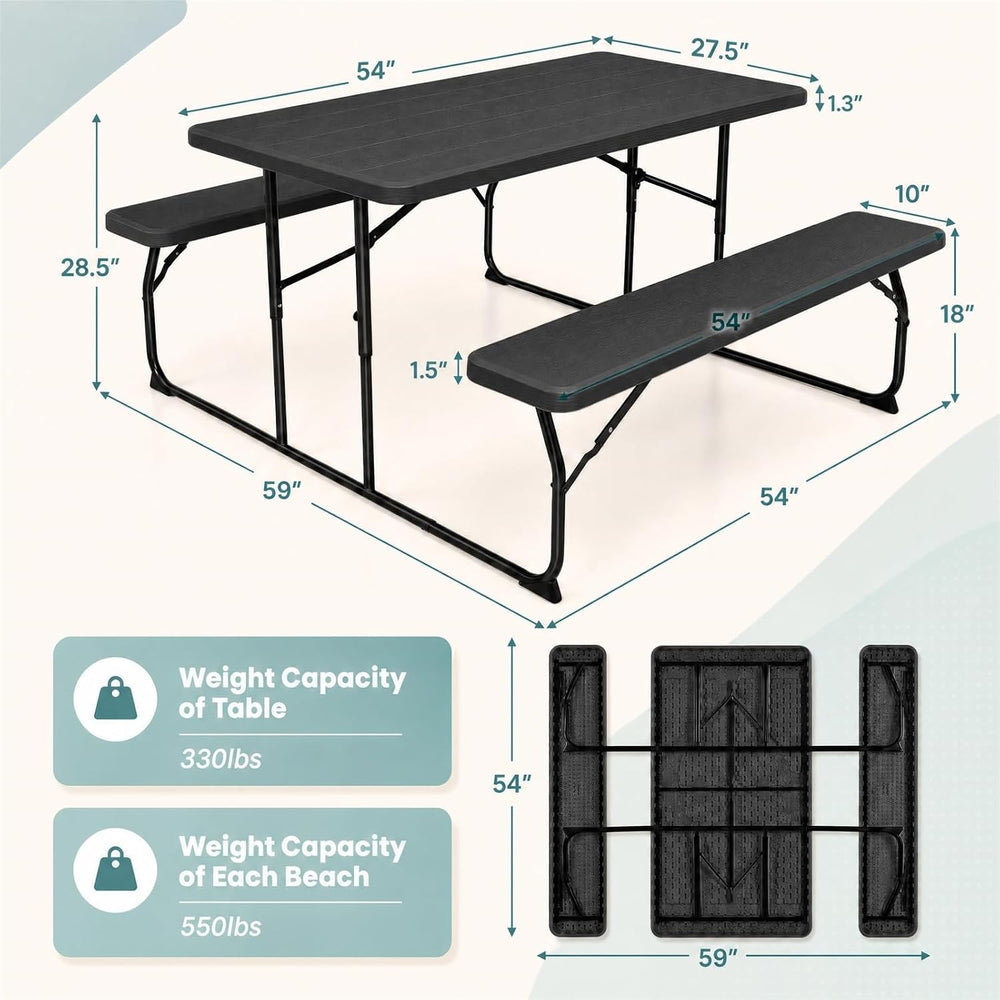 GYMAX Picnic Table, 550 LBS Folding Picnic Tables with Benches & Seats, W...