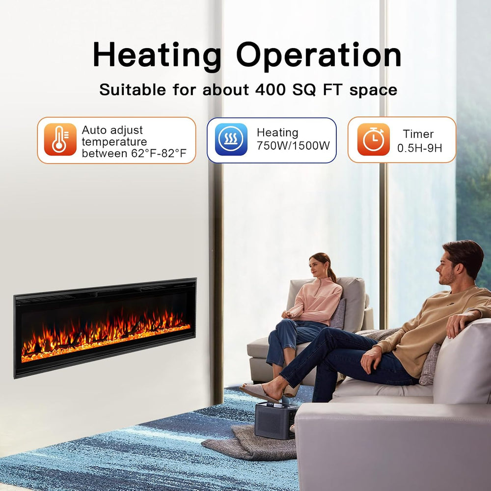 TUAN 60 Inch Electric Fireplace,Ultra-Thin Electric Fireplace Inserts,Recesse...