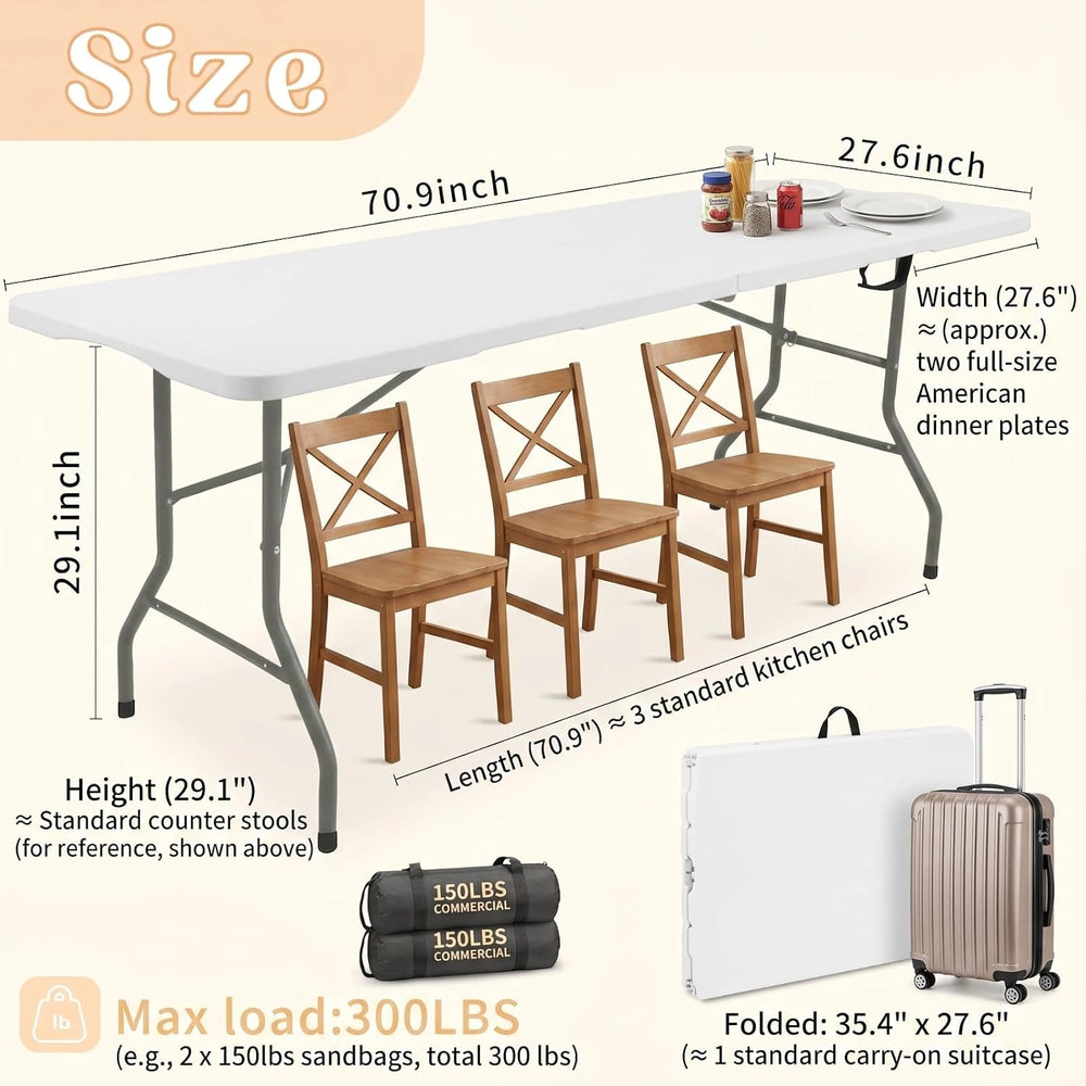Set of 2 Folding Table 6 FT Lightweight Camping Table White Portable Plastic ...