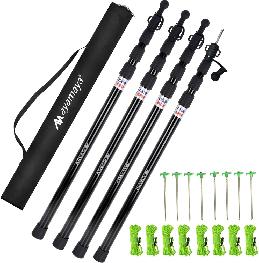 AYAMAYA Tarp Poles for Camping, Adjustable Aluminum Tent Poles Heavy Duty