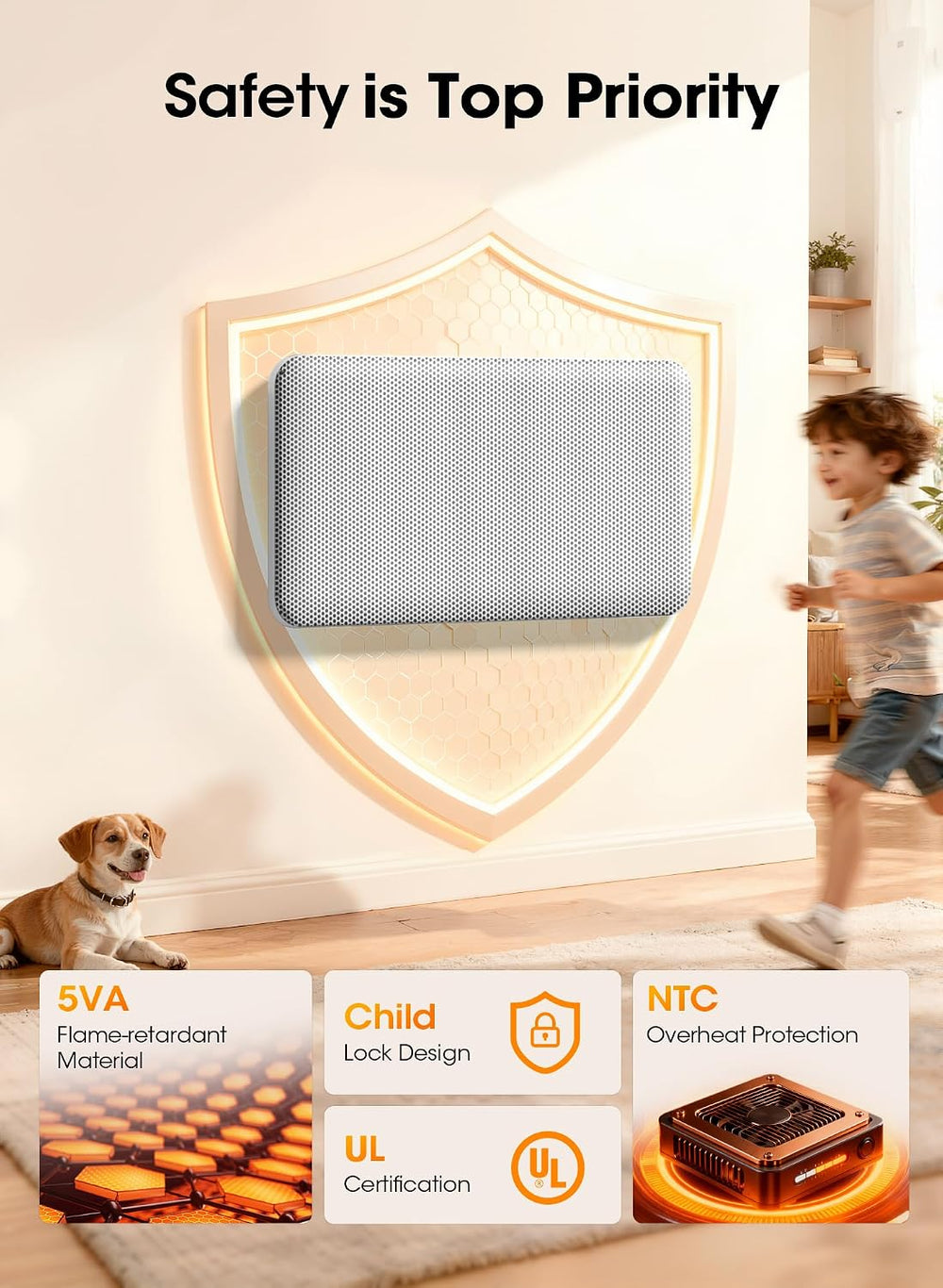 Convection Panel Space Heater Indoor Use, Large Room Electric Heater with Wif...