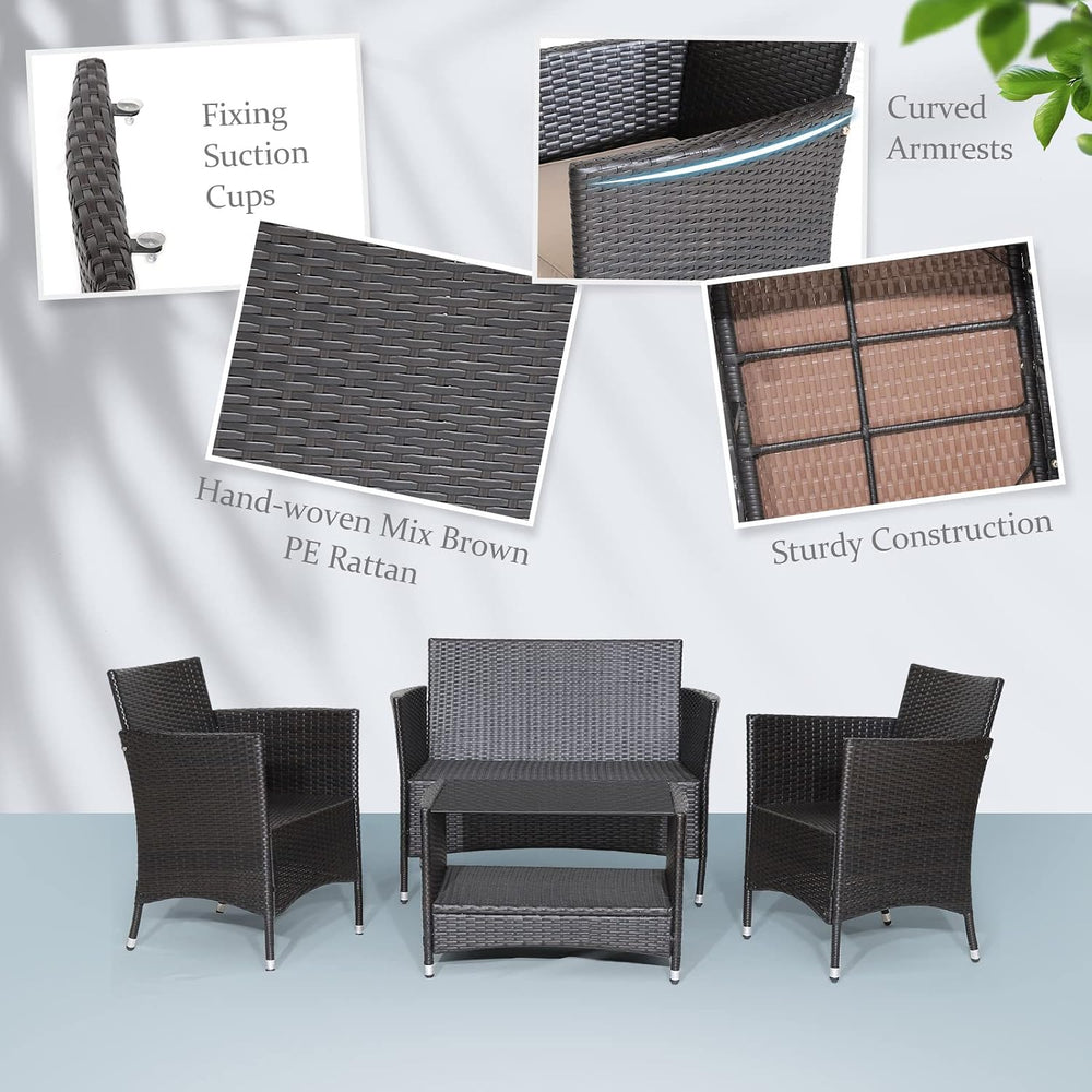 Tangkula 4 Pieces Patio Furniture Set, Patiojoy Outdoor PE Wicker Conversatio...