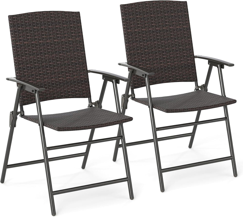 Tangkula Outdoor Folding Chairs Set of 2, Patio PE Wicker Dining Chairs with ...