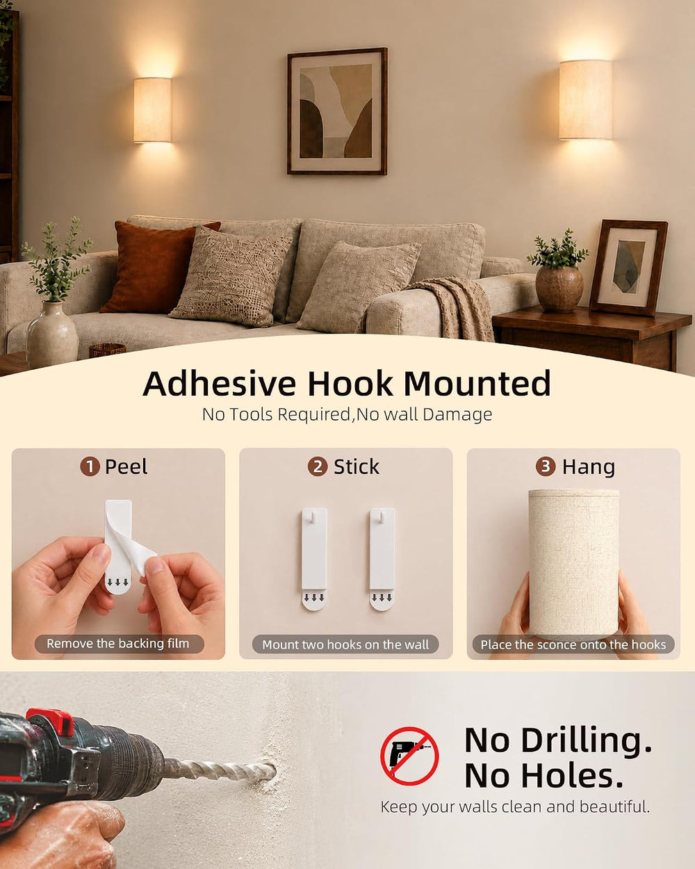 EZVALO Battery Operated Wall Sconce Set of Two with Remote, Wall Lights
