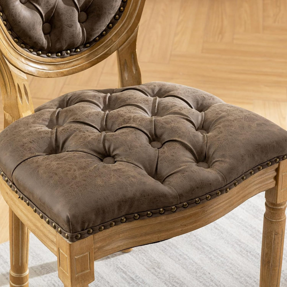 French Country Dining Chairs Set of 4,Upholstered PU Leather Chairs with Roun...