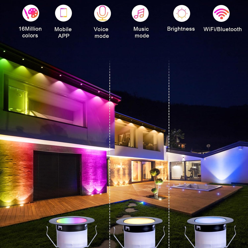 Recessed LED Deck Lights Kit, 10 Pack Φ1.77 WiFi Pixel RGBW+IC Multicolor