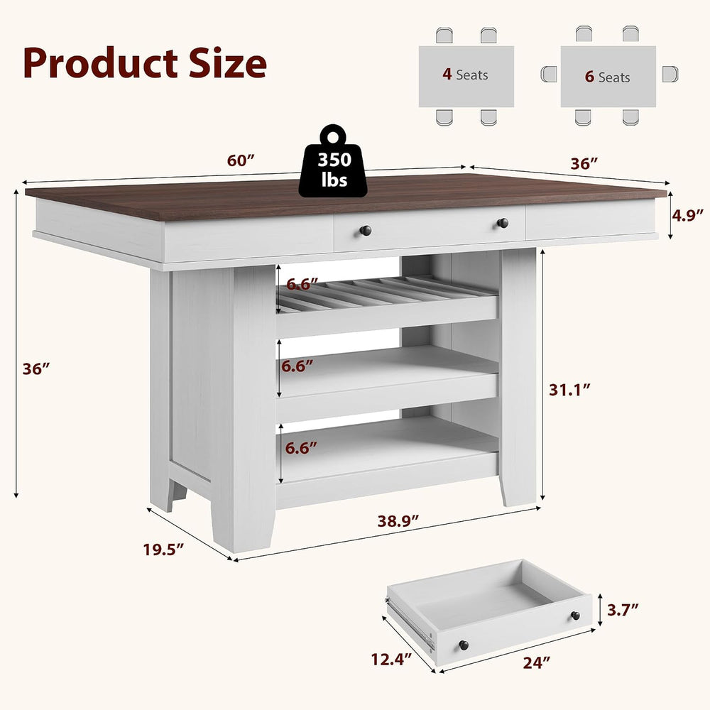 GAOMON 60" Counter Height Dining Table for 4-6, Farmhouse Rectangular Ba...