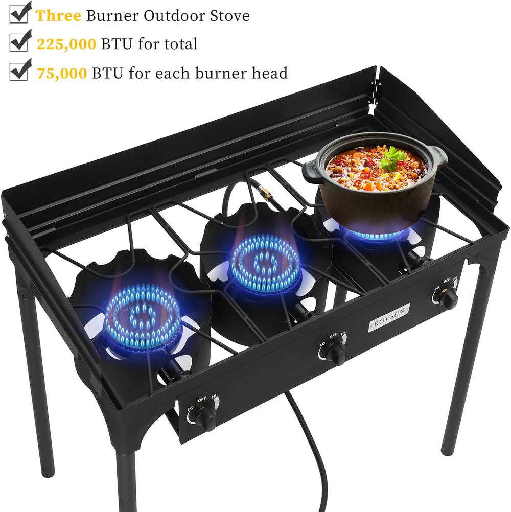 ROVSUN 3 Burner Outdoor Propane Gas Stove with Windpanel, Carrying Bag & ...