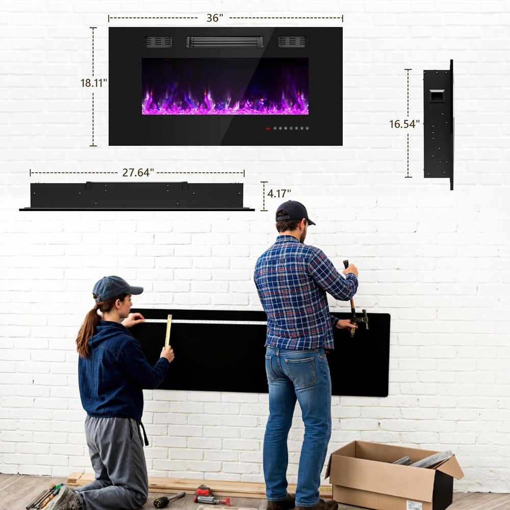 36 Inch Electric Fireplace with Crystal, Electric Fireplaces Insert, Wall Mou...