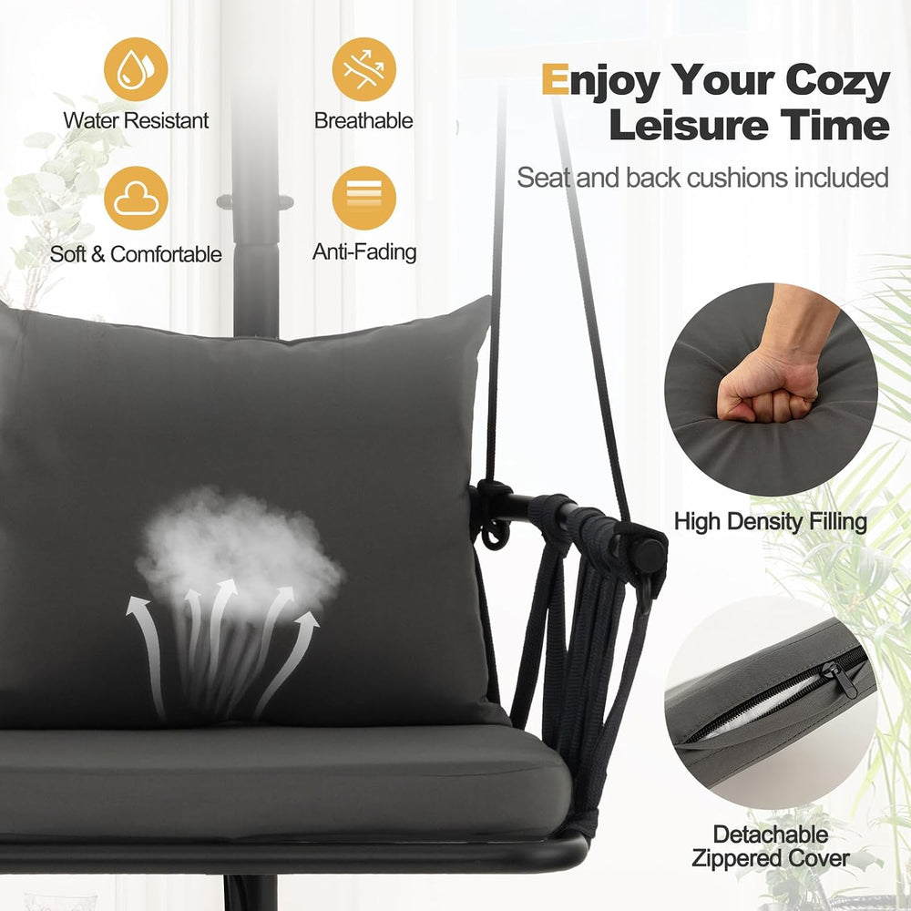 Tangkula Folding Swing Chair with Stand, Hanging Egg Chair with Cushion, Pill...