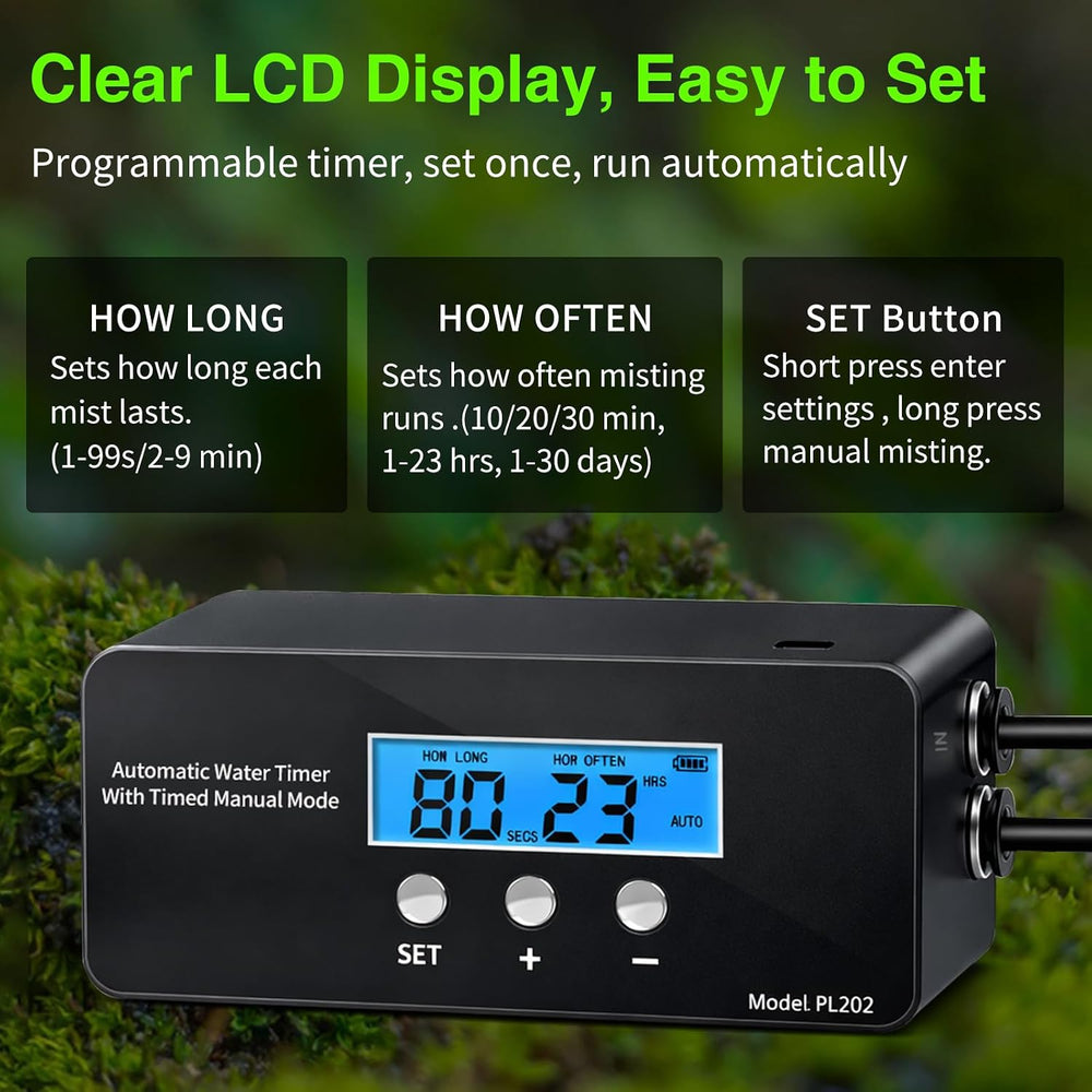 Reptile Misting System, Automatic Timer Sprayer with LCD Controller, Self-Pri...