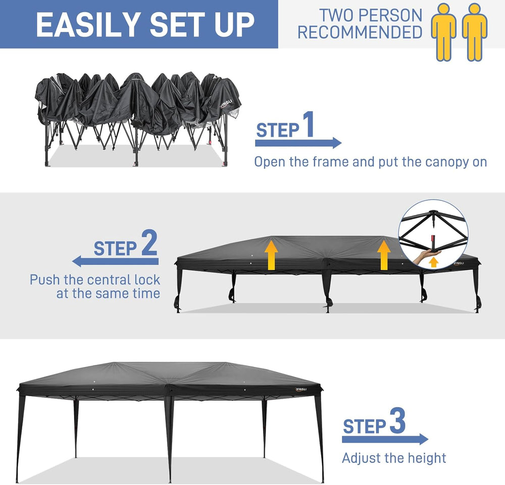 VINGLI 10x20 Pop Up Canopy Tent, Outdoor Tent Canopies Foldable Portable Cano...