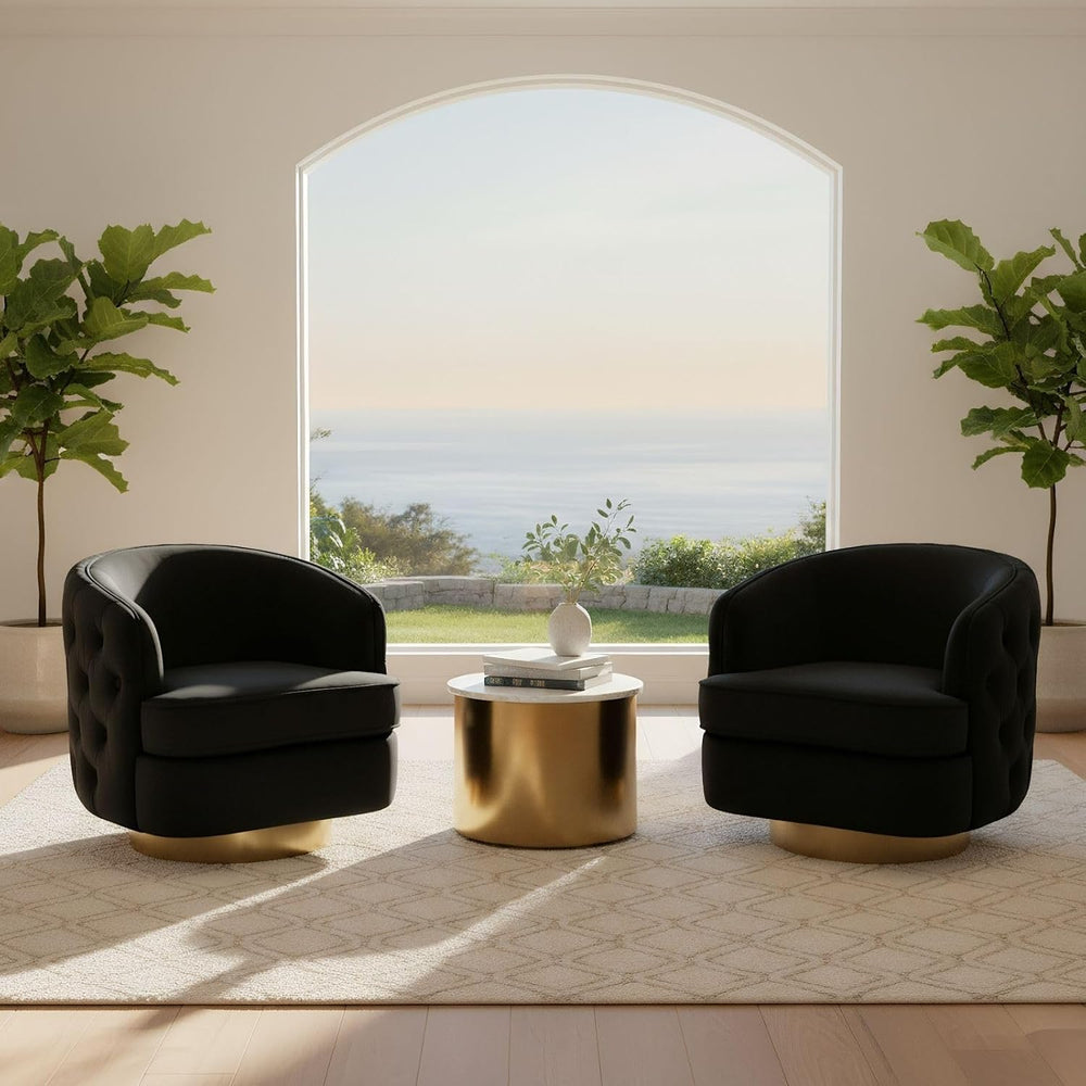 Hyfirm Set of 2 Black Velvet Swivel Accent Chairs