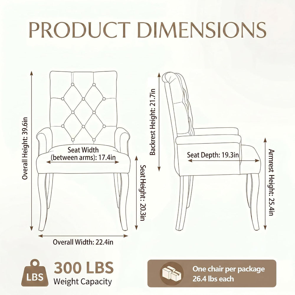 Upholstered Dining Chairs with Arms, Greyish Beige, 1 Pack